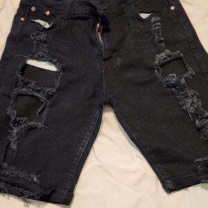 Distressed Black Denim Shorts